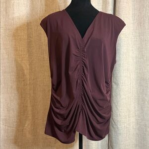 Calvin Klein Burgundy Ruched V-Neck Blouse